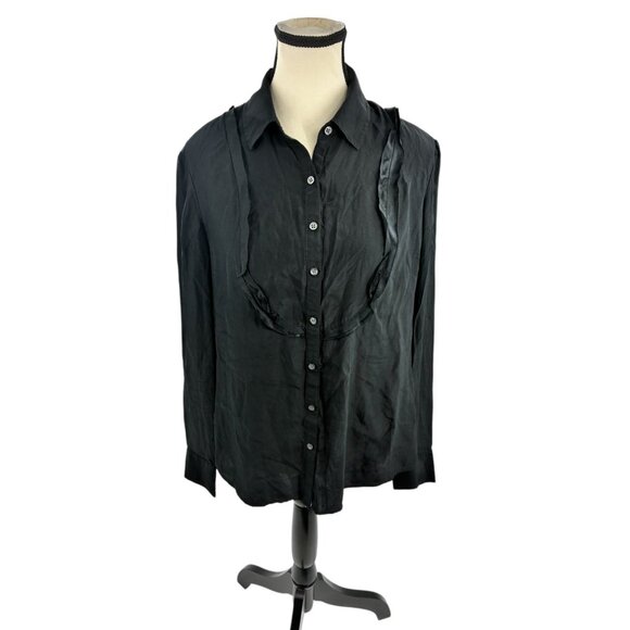Banana Republic Womens Medium Blouse Black Silk Button Front Long Sleeve Top - Picture 1 of 6